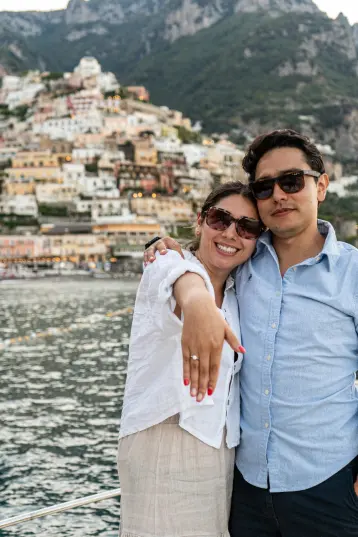 Wedding proposal on boat in Positano